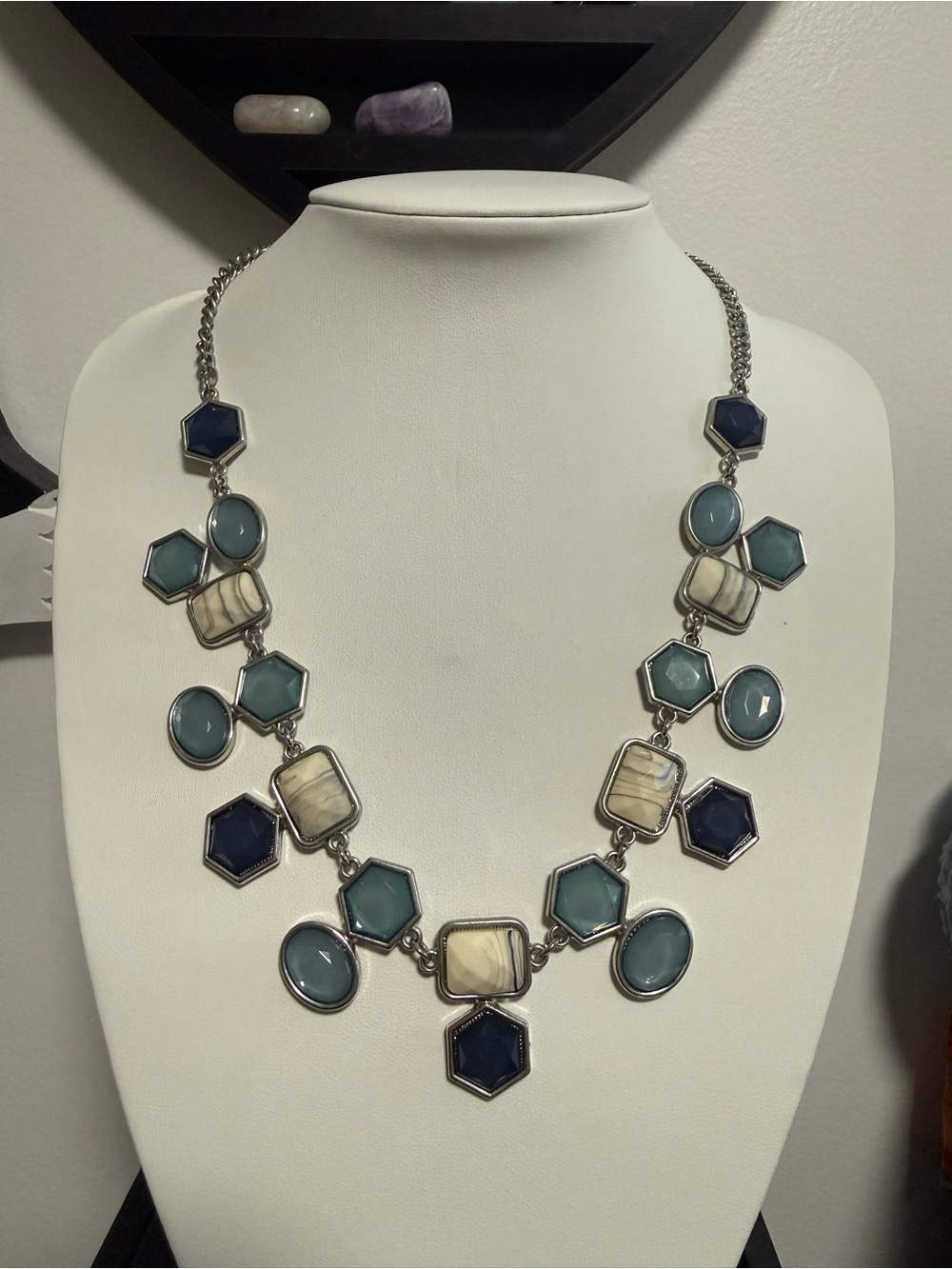 Blue & Cream Geometric Necklace